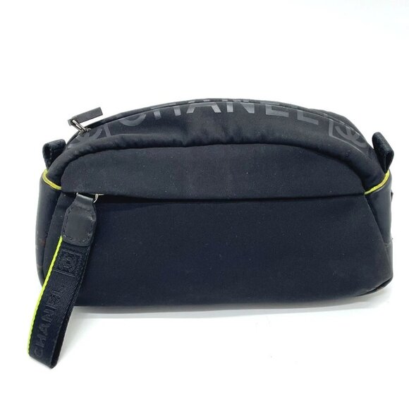 CHANEL Sports line logo Cluch Bag Pouch Nylon Black - Picture 1 of 12